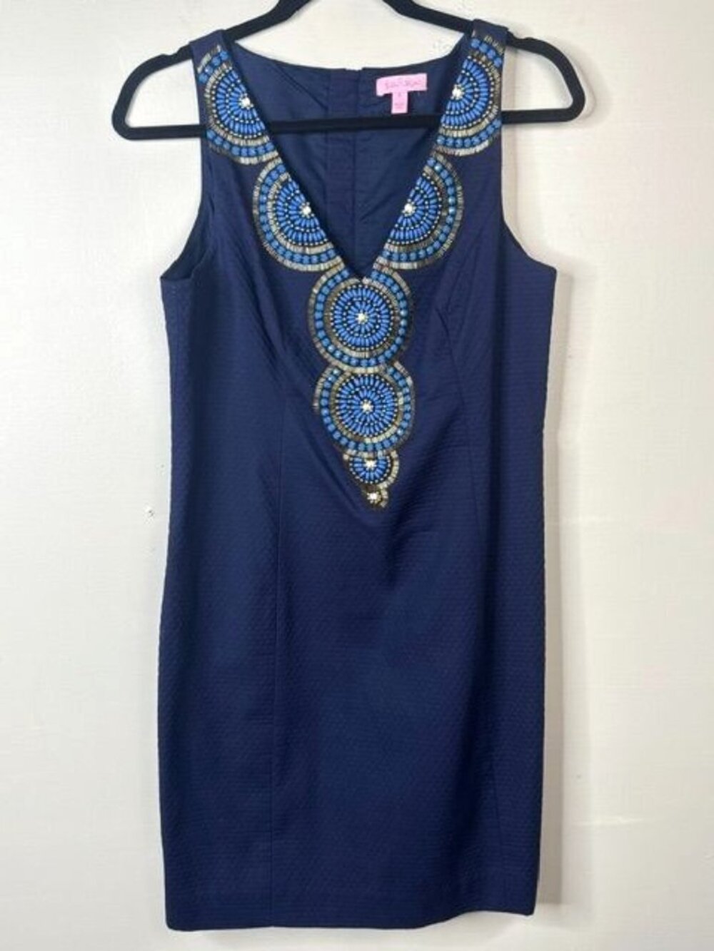 Lilly Pulitzer Womens Navy Gabby Beaded Medallion Sleeveless Shift Dress Size 8 - Picture 2 of 6
